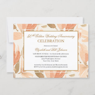 Invitation Elégant Peach Gold Cream 50ème anniversaire Mariag