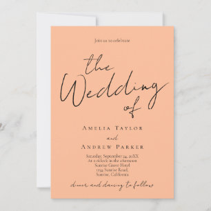 Invitation Elégant Peach Moderne Chic Typographie Mariage