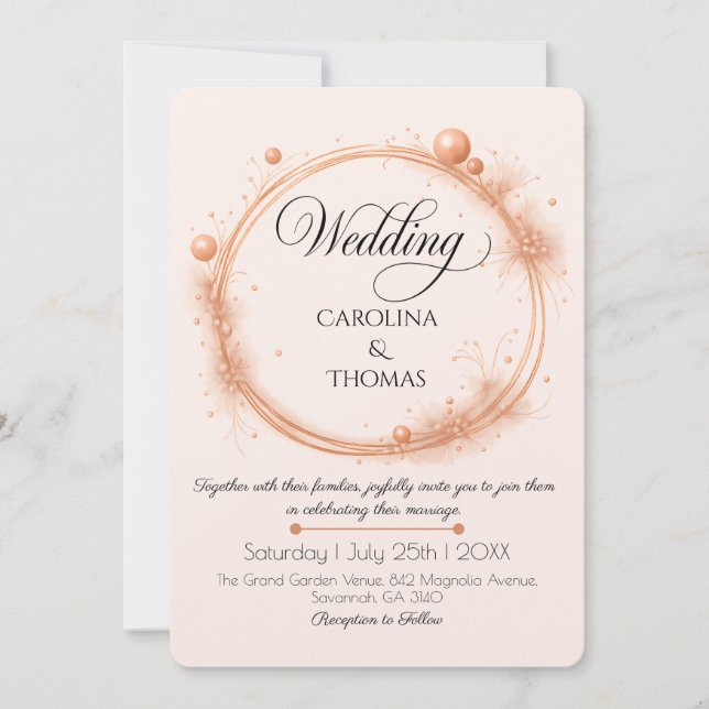 Invitation Elegant Peach Sparkle Wedding Script Calligraphy (Devant)