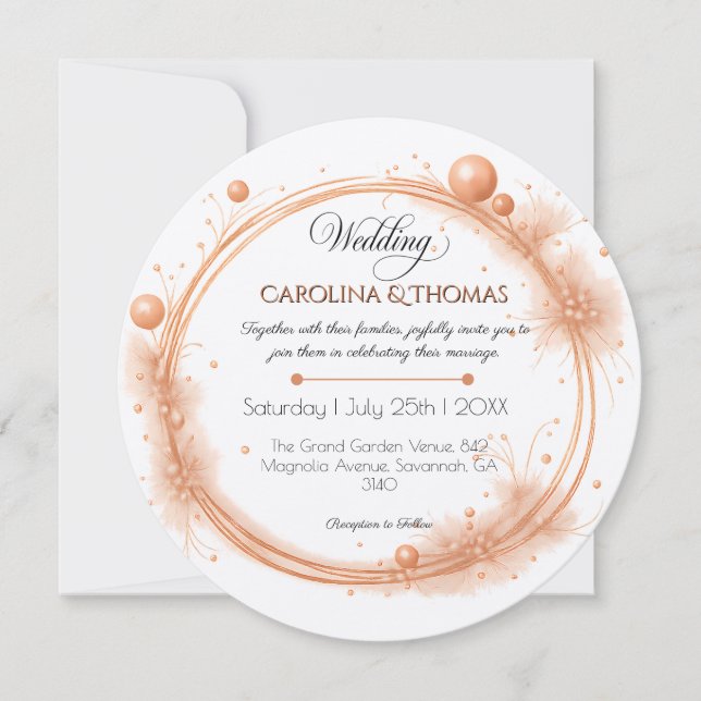 Invitation Elegant Peach Sparkle Wedding Script Calligraphy (Devant)