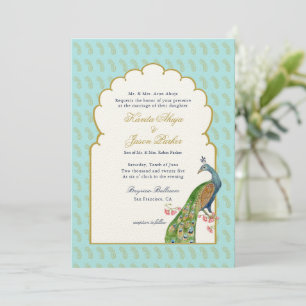 Invitation Elégant Peacock Aqua & or Mariage indien