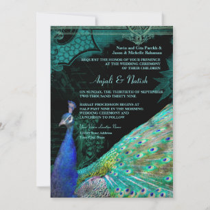 Invitation Elégant Peacock avec Vintage Scrolls Mariage indie