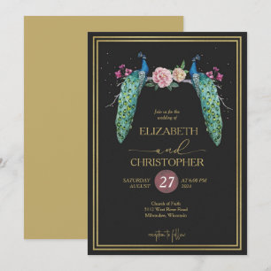 Invitation Élégant Peacocks romantiques en Love Mariage