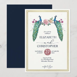 Invitation Élégant Peacocks romantiques en Love Mariage