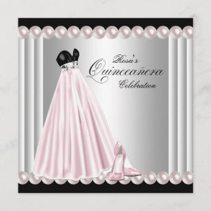 Invitation Elégant Pearl argent Quinceanera rose