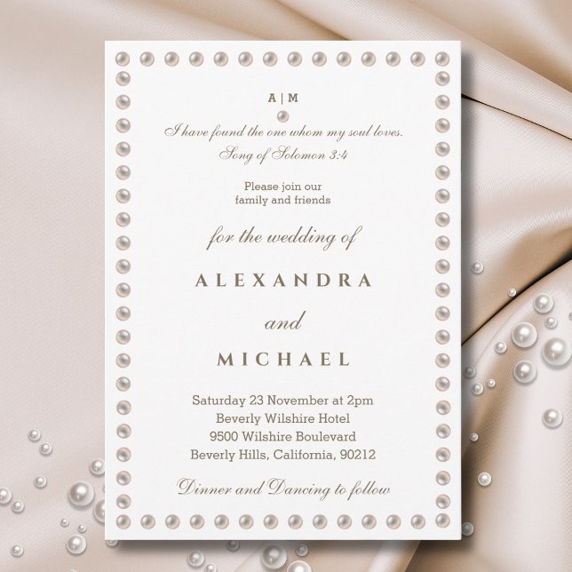 Invitation Elegant Pearl Bible Verse Christian Wedding  (Créateur téléchargé)