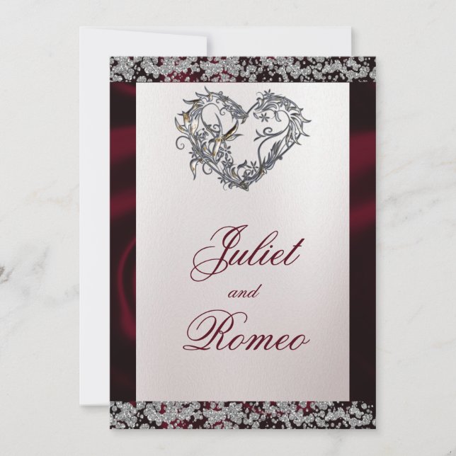 Invitation Elegant Pearl, Burgundy Ribbon & Sparkle (Devant)