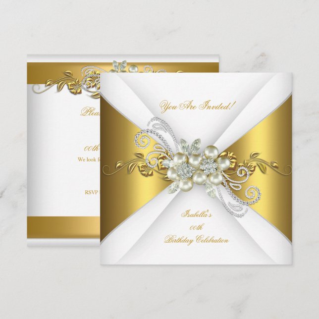 Invitation Elégant Pearl Gold Diamond Argent Anniversaire A (Devant / Derrière)