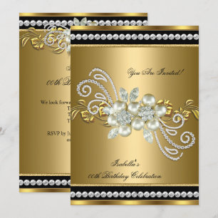 Invitation Elégant Pearl Gold Diamond Argent Anniversaire Par