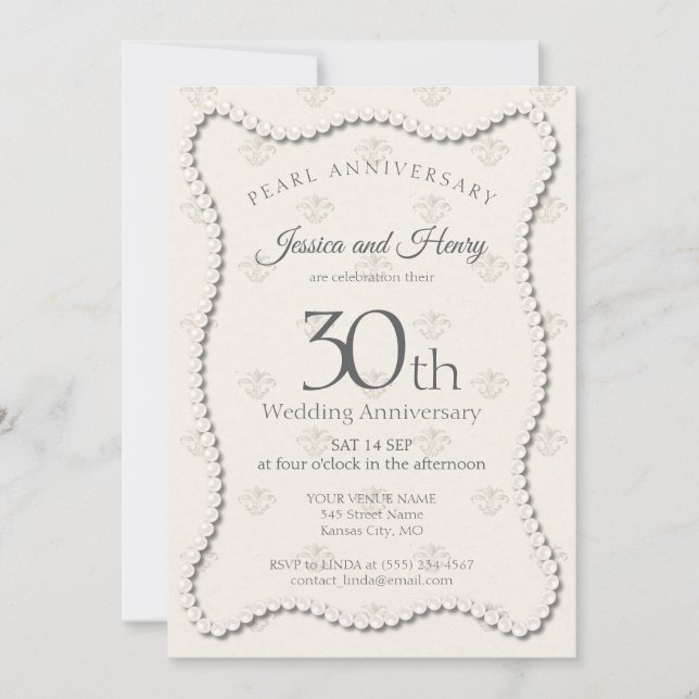 Invitation Elegant Pearl photo du 30e anniversaire du mariage (Devant)