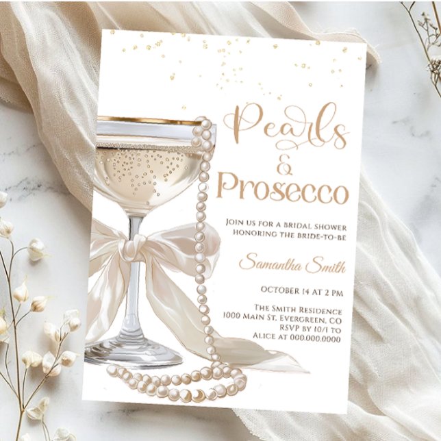 Invitation Elegant Pearls and Prosecco Bridal Shower   (Créateur téléchargé)