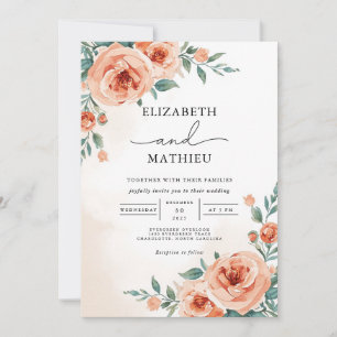 Invitation Élégant Pêche Botanique Floral Mariage