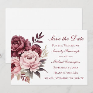 Invitation Elegant Peony Burgundy Peony Enregistrer la date M