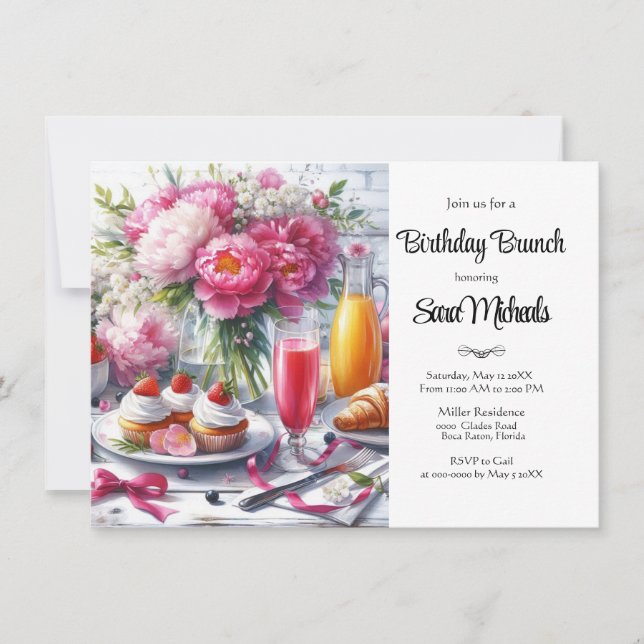 Invitation Elégant Peony Floral Anniversaire Brunch (Devant)
