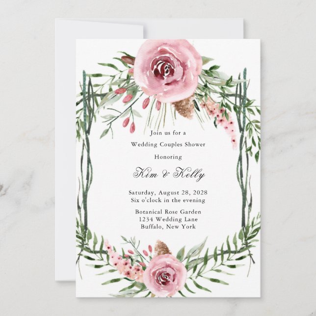 Invitation Elégant Peony Rose Mariage Couples Douche (Devant)