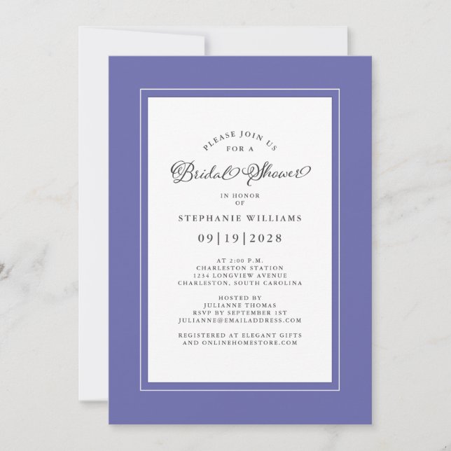 Invitation Elégant Périwinkle Bleu Mariage Fête des mariées c (Devant)