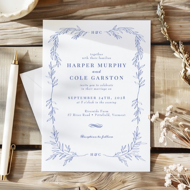 Invitation Elégant Périwinkle Vine Verdure Cadre Mariage (Créateur téléchargé)