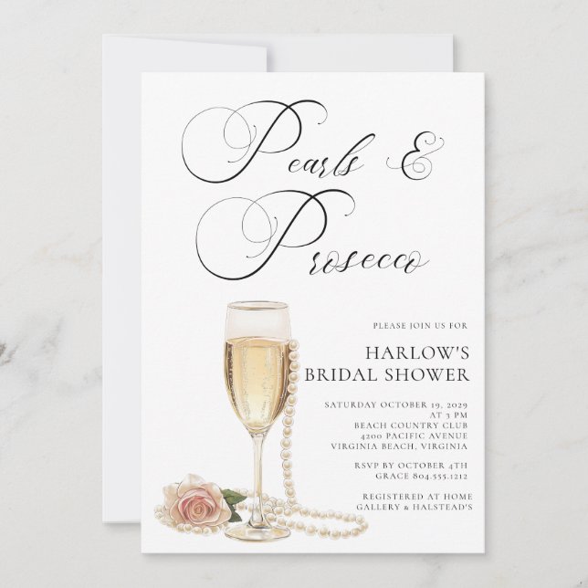 Invitation Elegant Perles et Fête des mariées Prosecco Invita (Devant)