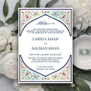 Invitation Elégant perse Royal Blue Mosaic Mariage musulman