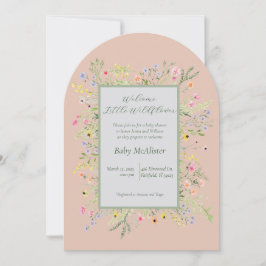 Invitation Elégant petit Baby shower Fleur sauvage Bienvenue