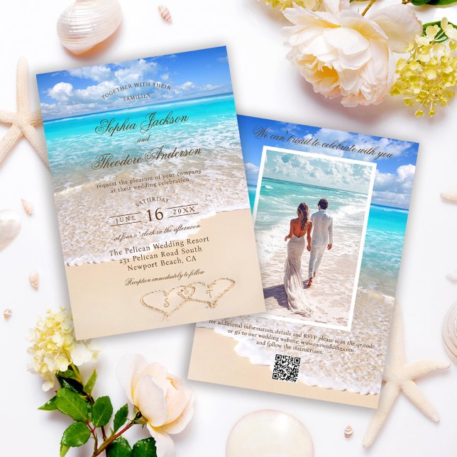 Invitation Elegant Photo Blue Ocean Tropical Beach Wedding (Créateur téléchargé)