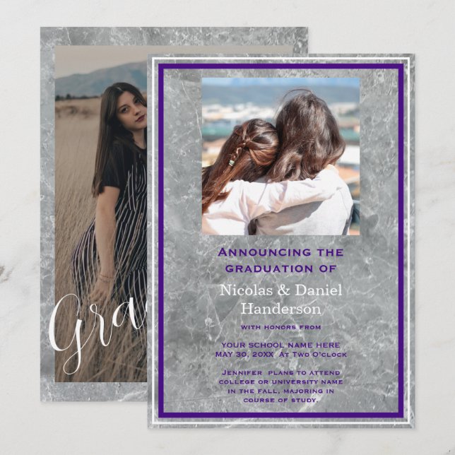 Invitation Elegant photo double graduation Announcement (Devant / Derrière)