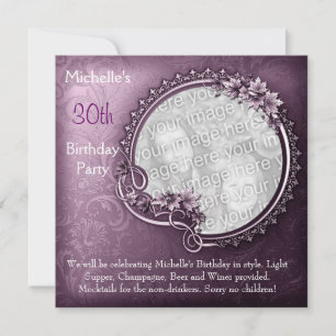 Invitation Élégant Photo Fleurs Violettes 30ème Anniversaire