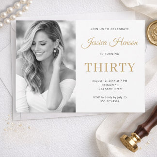 Invitation Elegant Photo Gold Script Minimal 30th Birthday