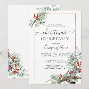Invitation Elégant Pine Eucalyptus Noël Bureau de fête