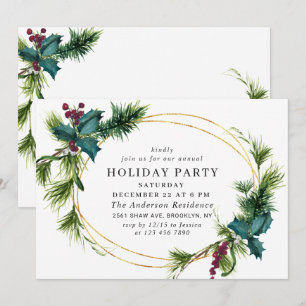 Invitation Élégant Pine Holly Berry Noël Fête de Noël