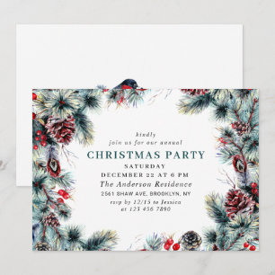 Invitation Élégant Pine Holly Berry Noël Fête de Noël