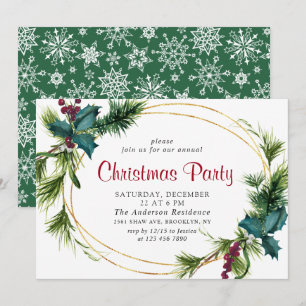 Invitation Élégant Pine Holly Berry Noël Fête de Noël