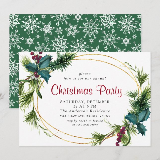 Invitation Élégant Pine Holly Berry Noël Fête de Noël (Devant / Derrière)