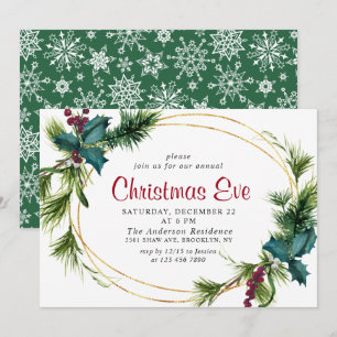 Invitation Elégant Pine Holly Berry Soirée de Noël