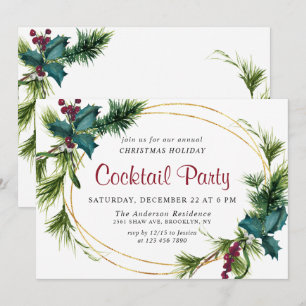 Invitation Élégant Pine Noël Fête Cocktail