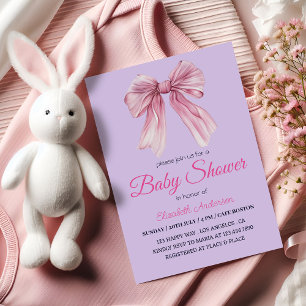 Invitation Elégant Pink Bow Baby Girl Douche - Moderne & doux