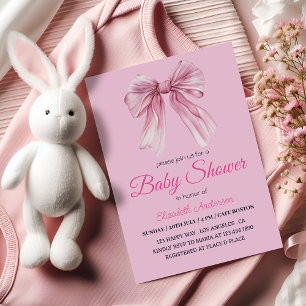 Invitation Elégant Pink Bow Baby Girl Douche - Moderne & doux