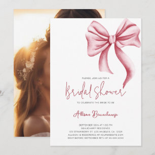Invitation Elegant Pink Bow Fête des mariées photo Party