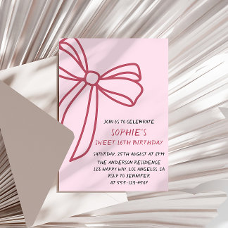 Invitation Elegant Pink Bow Sweet 16 Birthday