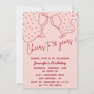 Invitation Elégant Pink Cheers Champagne 38e anniversaire