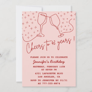Invitation Elegant Pink Cheers Champagne 42e anniversaire