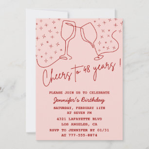 Invitation Elegant Pink Cheers Champagne 48e anniversaire