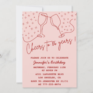 Invitation Elegant Pink Cheers Champagne 86e anniversaire