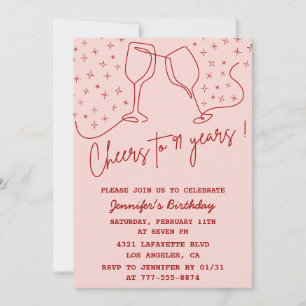 Invitation Elegant Pink Cheers Champagne 91e anniversaire