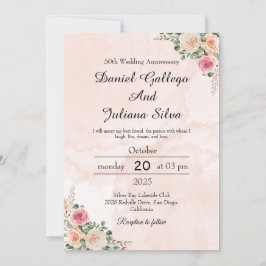 Invitation Elegant Pink Cream Floral Wedding Anniversary