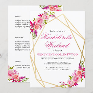 Invitation Élégant PInk Floral Bachelorette Week-end Itinérai