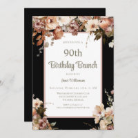 Elégant Pink Floral Black 90e Anniversaire Brunch