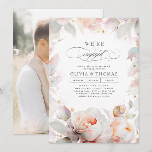 Invitation Élégant Pink Floral Boho Engagement Party Photo