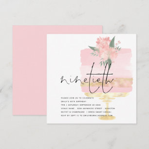 Invitation Elégant Pink Gold Anniversaire Gâteau 90ème Partie