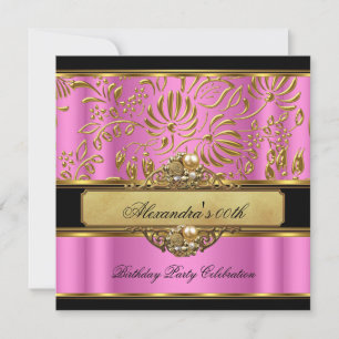 Invitation Elégant Pink Gold Black Damask Pearl Party